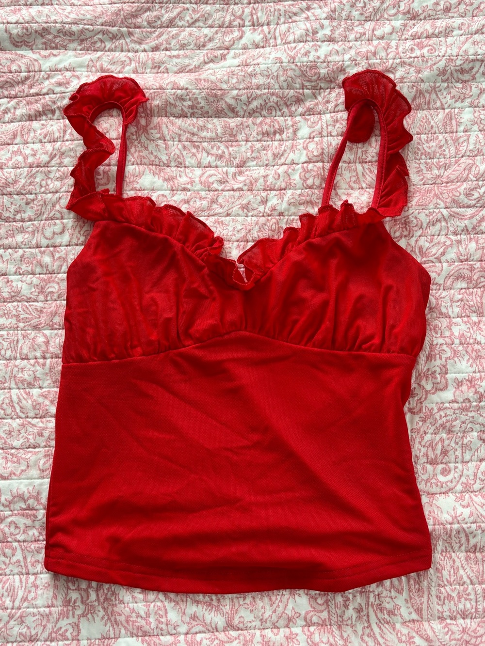 Cute Amazon Red Ruffle Strap Tank Top